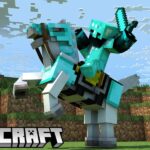 Minecraft character riding a horse