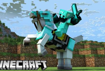 Minecraft character riding a horse