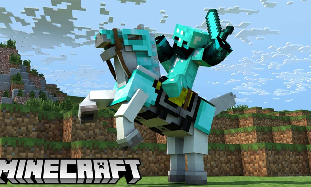 Minecraft character riding a horse