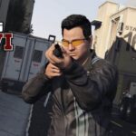 GTA character holding gun next to GTA 6 logo