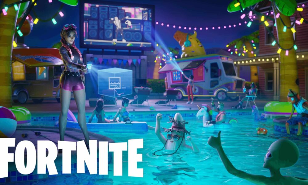 fortnite characters at the pool