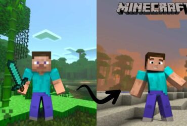 Minecraft character teleporting from jungle to desert