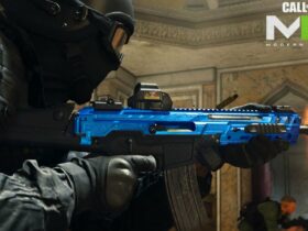 Modern Warfare player with blue camo on weapon