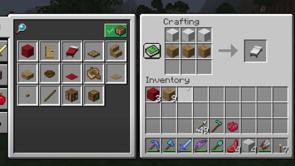 Elaboración de receta para la cama en Minecraft