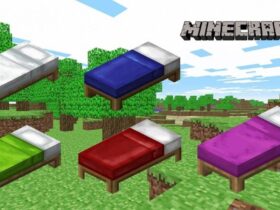 Red, Blue, Green, and White beds in Minecraft