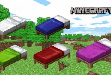 Red, Blue, Green, and White beds in Minecraft