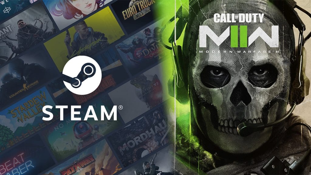 Logotipo de Steam y Fantasma de Modern Warfare 2