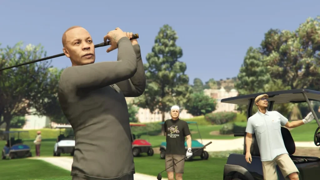 Dr Dre jugando al golf en GTA 5