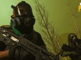 warzone player with gas mask equipped