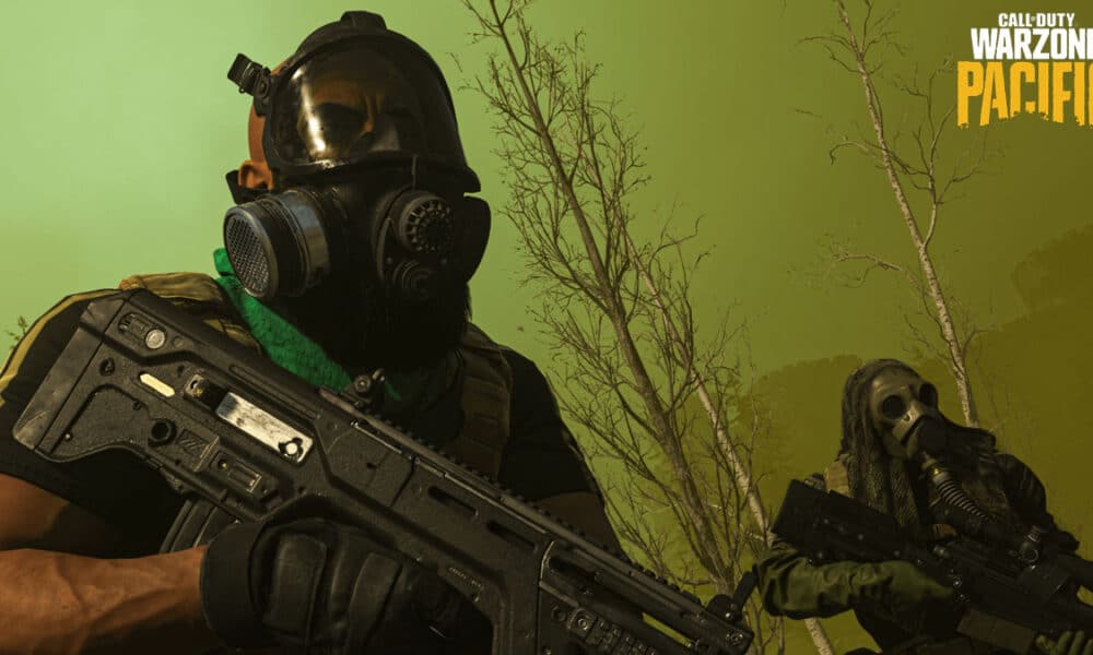 warzone player with gas mask equipped