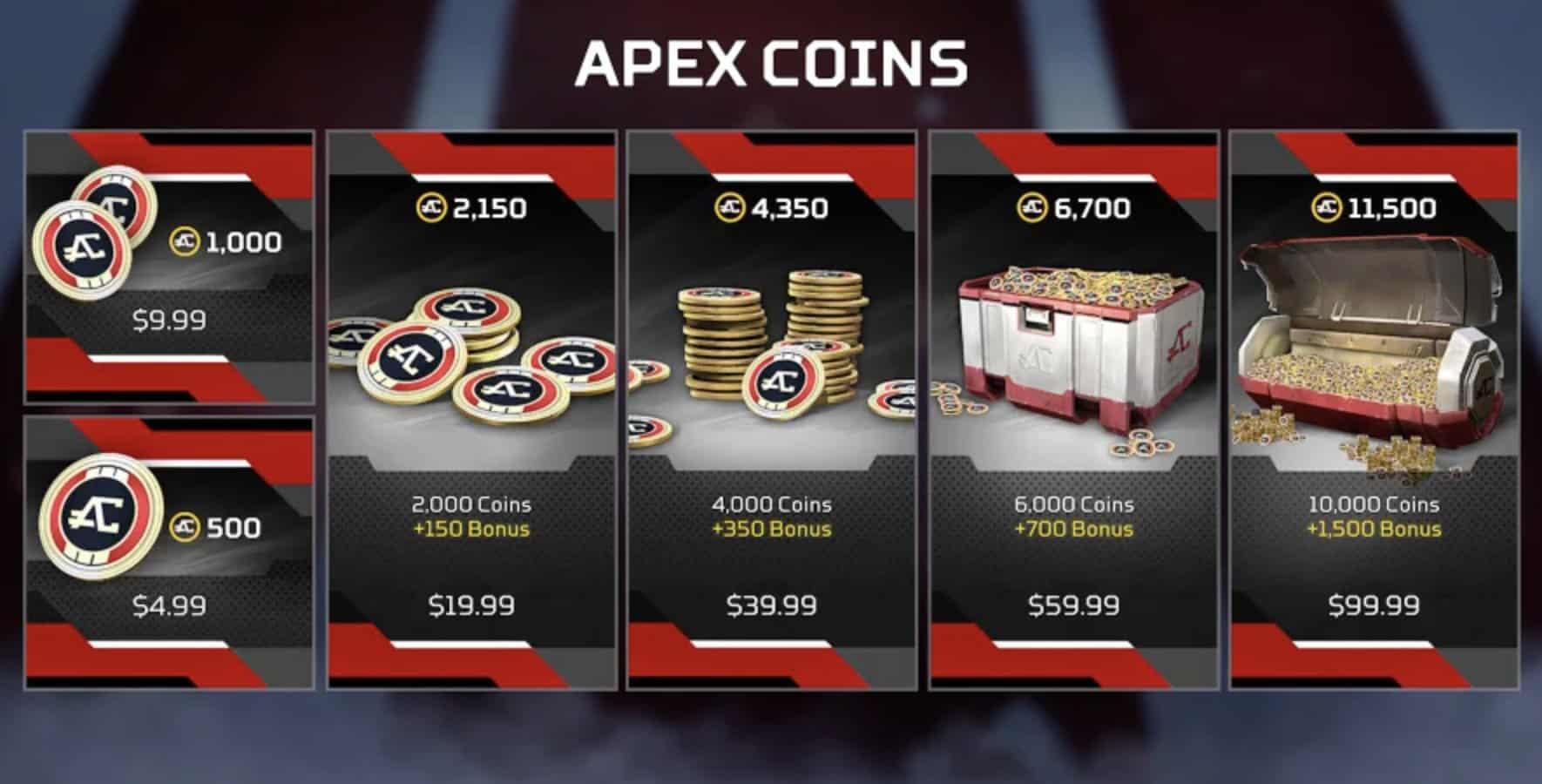 Opciones de paquetes de monedas de Apex Legends