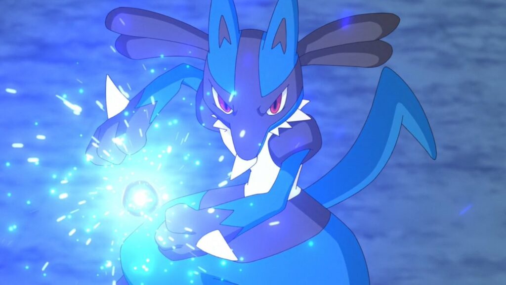 Lucario Pokémon usando el ataque Aura Sphere