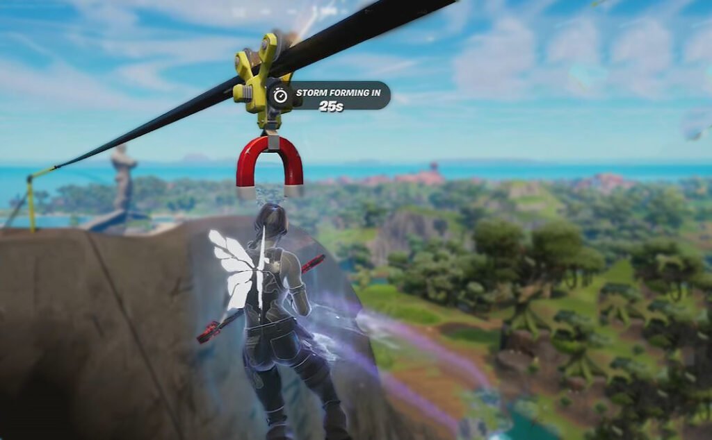 Jugador de Fortnite usando Zipline