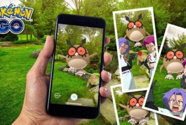 Pokemon Go snapshots of Hoothoot, Jessie, and James