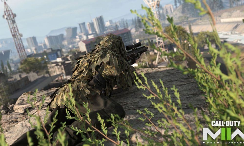 Warzone player sniping with Ghillie Suit in Verdansk