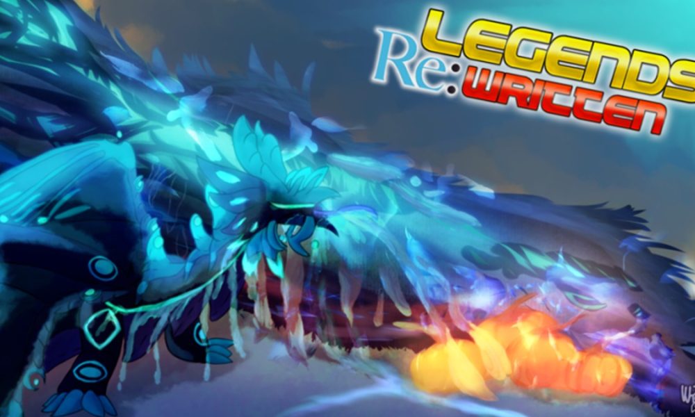 Roblox Legends ReWritten promo art with a massive dragon