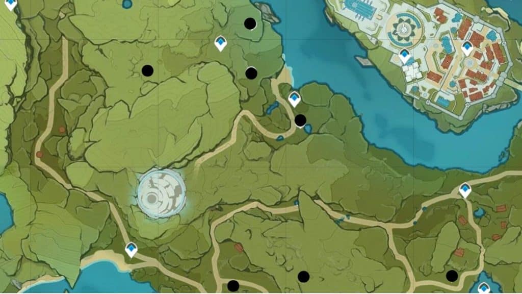 Ubicaciones de Apple en la región de Windwail Highland de Mondstadt