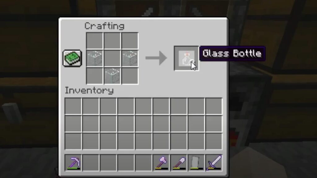 Receta de elaboración de una botella de vidrio en Minecraft