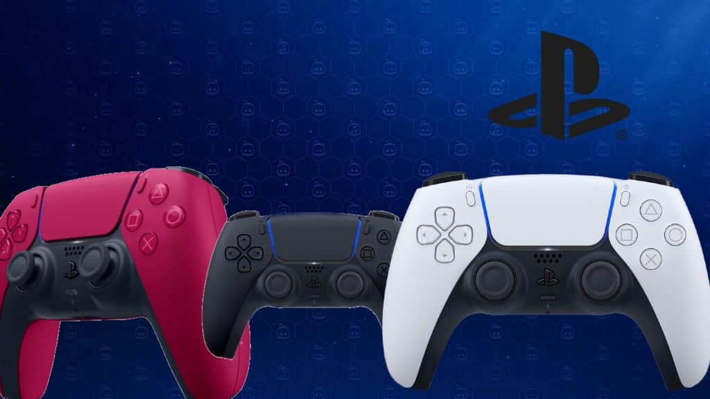 Controladores PlayStation 5 DualSense blanco, negro y rojo cósmico