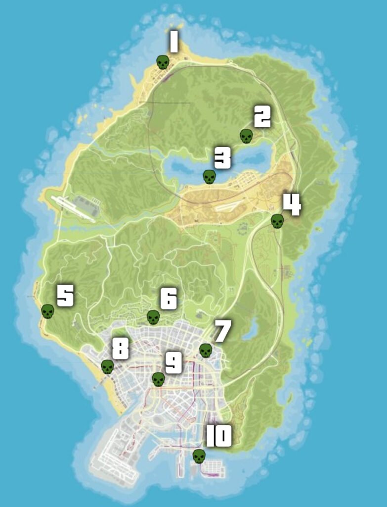 Ubicaciones de la escena del crimen en el mapa de GTA Online