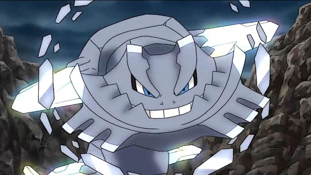 Un Steelix que usa Metal Coat para la evolución