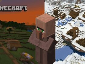 Minecraft villager and two different types of villages