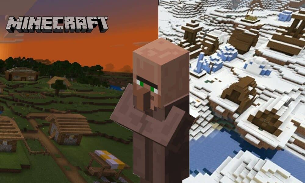 Minecraft villager and two different types of villages