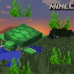 A Minecraft turtle with seagrass