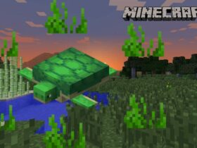 A Minecraft turtle with seagrass