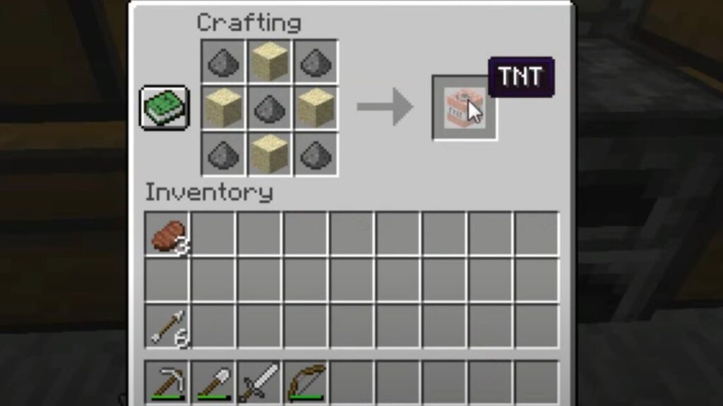 Receta de elaboración para hacer TNT en Minecraft