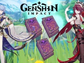 Genshin Impact characters alongside Hero's Wit books