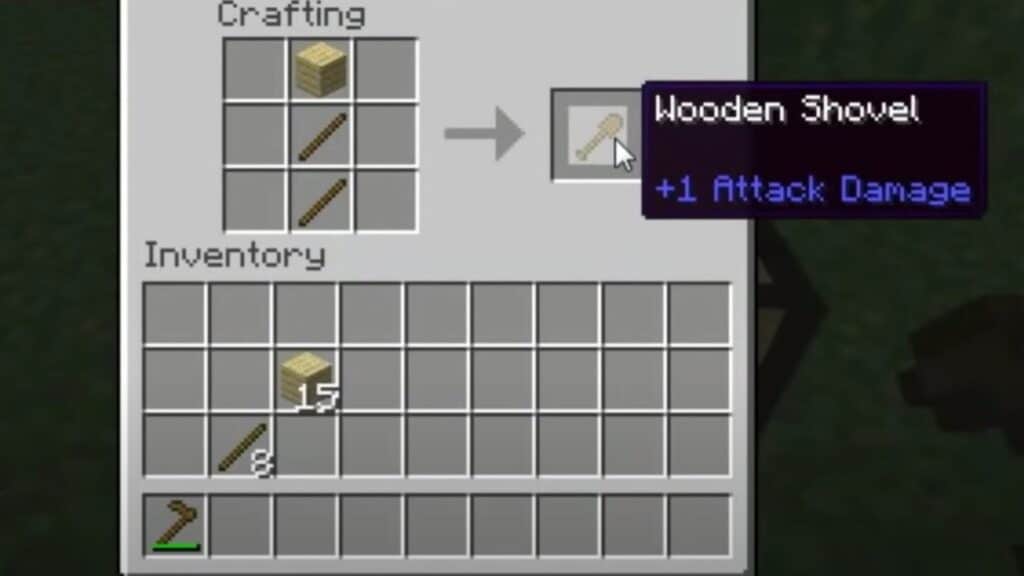 Receta de elaboración para hacer una pala de madera en Minecraft