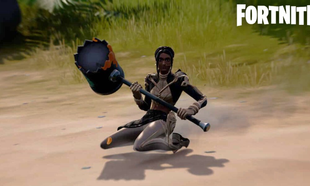 Fortnite character sliding with melee weapon