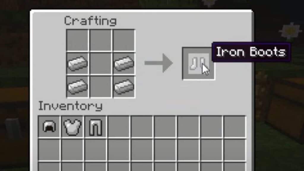 Receta de elaboración de botas de hierro en Minecraft