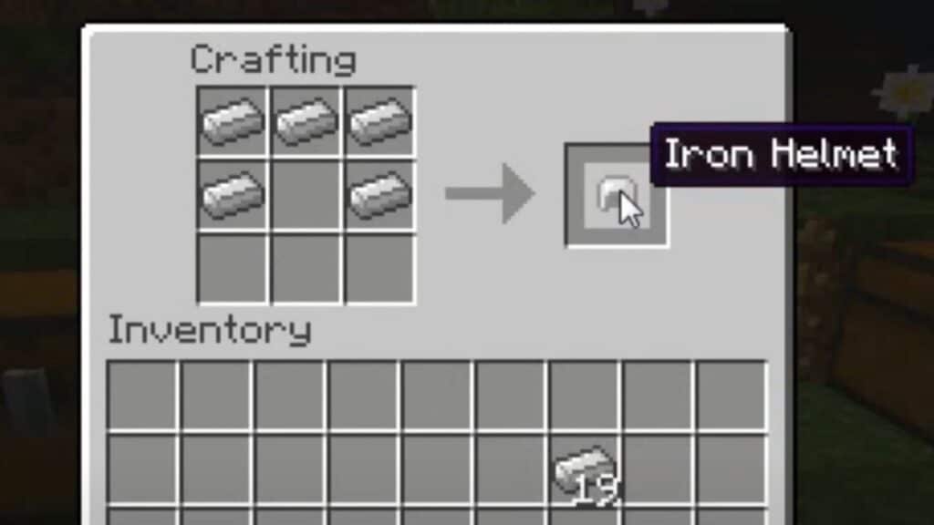 Receta de elaboración para hacer un casco de hierro en Minecraft