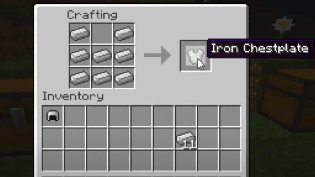 Receta de elaboración de placa de cofre de hierro en Minecraft