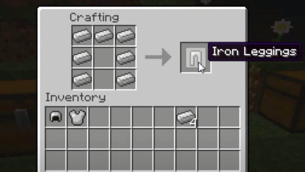 Receta de elaboración de polainas de hierro en Minecraft