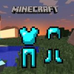 Steve, a Villager, and Diamond Armor in Minecraft