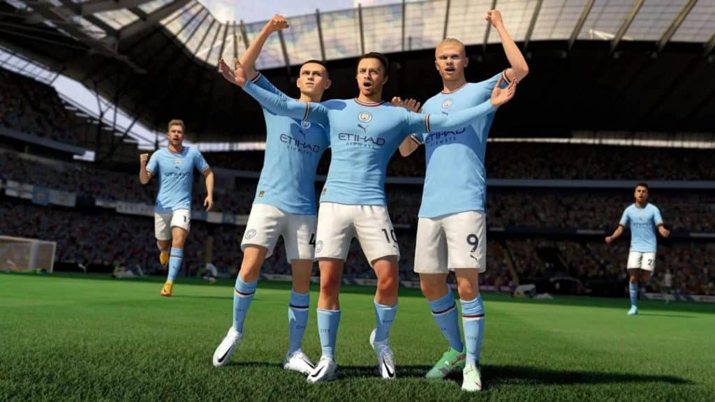 Jugadores del Manchester City de FIFA 23 celebrando