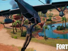 nathan drake using sullys seaplane glider in fortnite