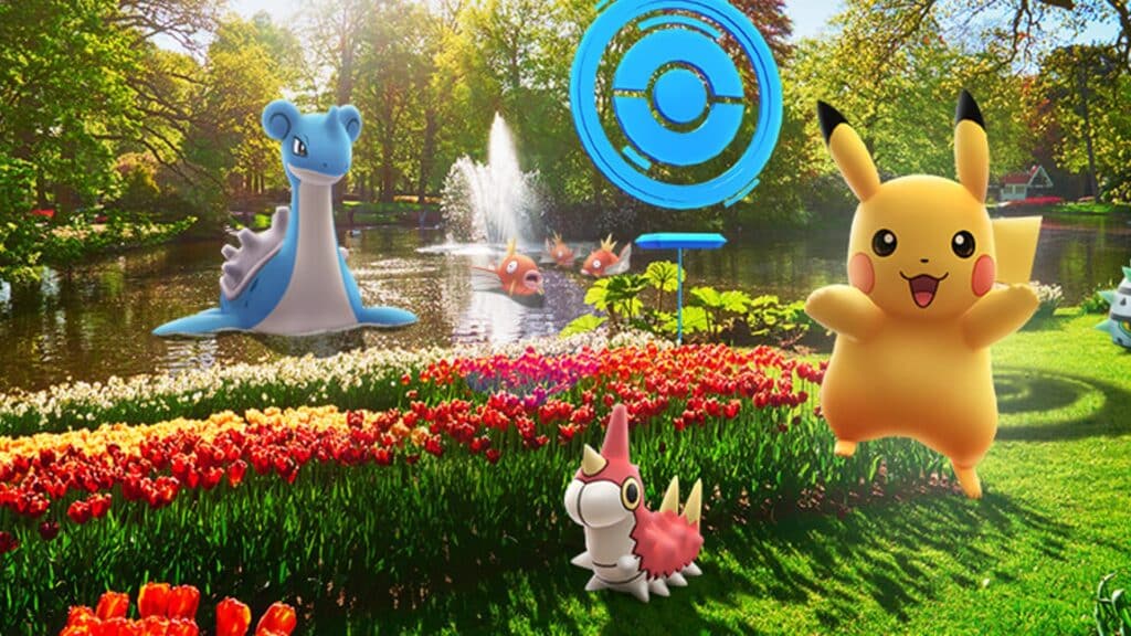 Obra de arte oficial de Pokémon Go con Lapras y Pikachu