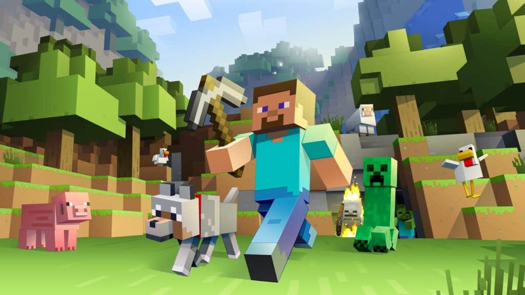 Steve de Minecraft paseando con un perro