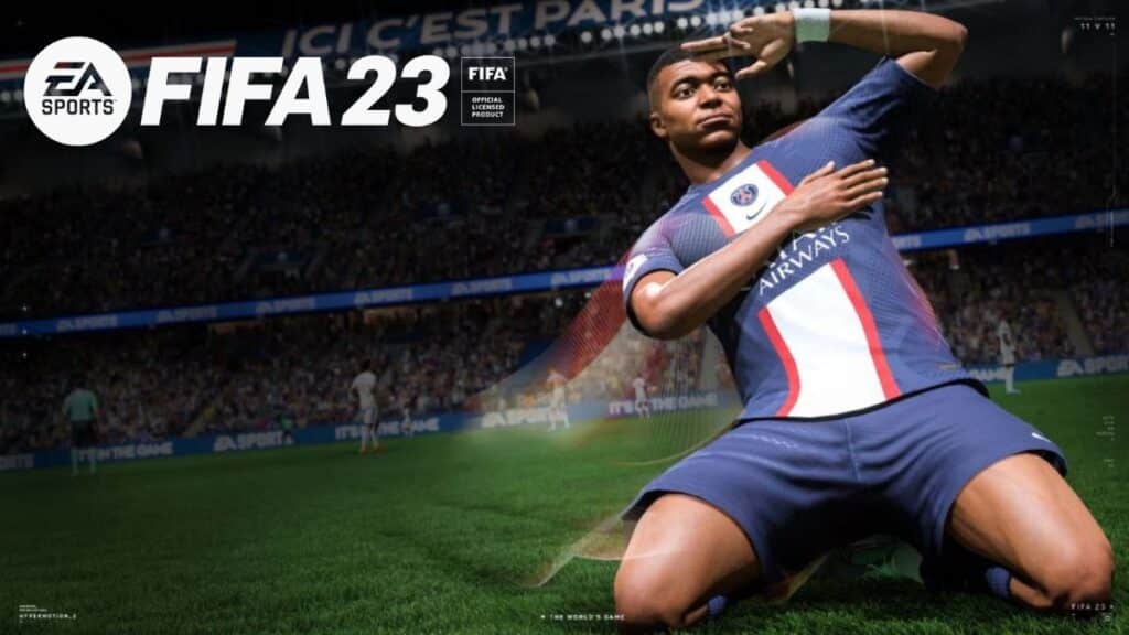 FIFA 23 Mbappé deslizándose de rodillas