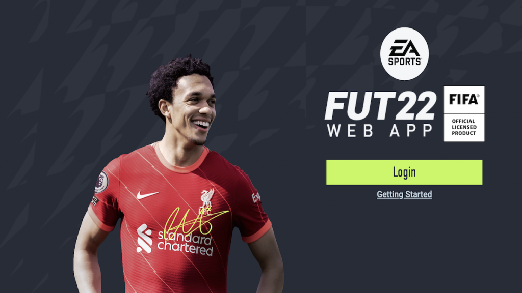 Página de inicio de sesión de la aplicación web FIFA 22