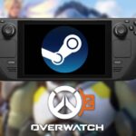 steam deck with steam and overwatch 2 logos