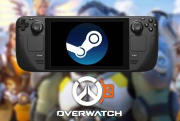 steam deck with steam and overwatch 2 logos