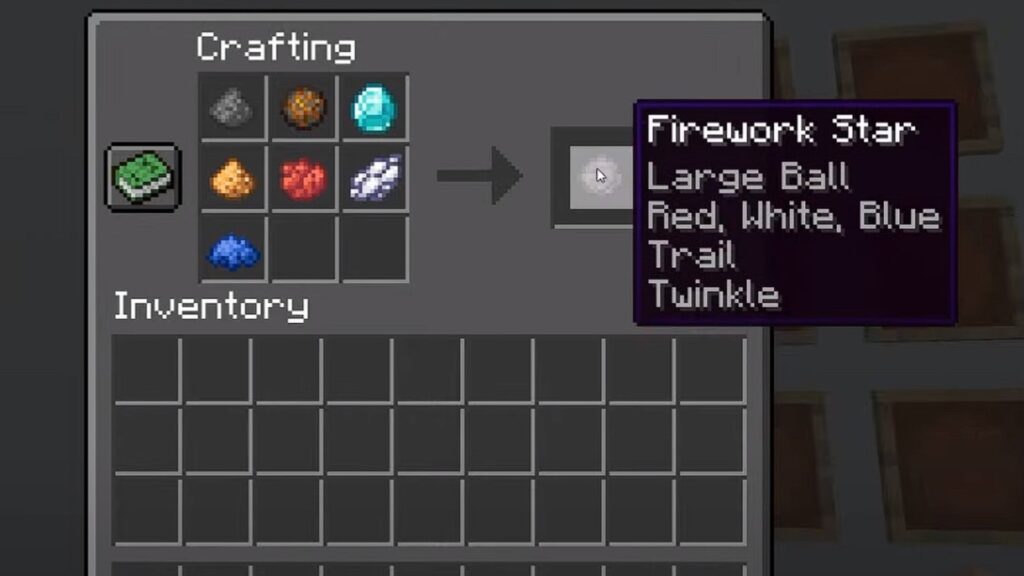 Receta de elaboración para hacer Firework Star en Minecraft