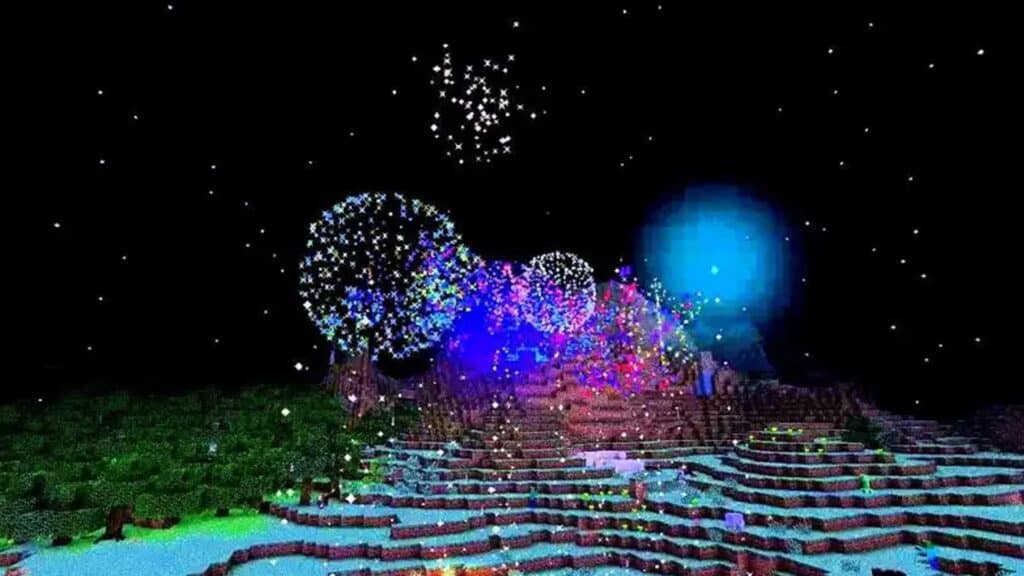 Fuegos artificiales en Minecraft