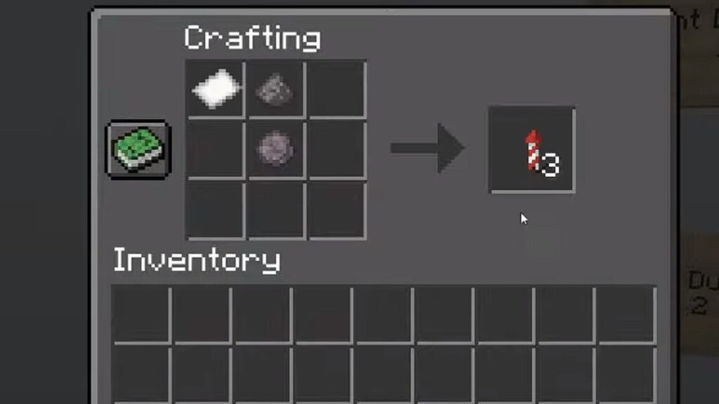 Elaboración de receta para hacer fuegos artificiales en Minecraft