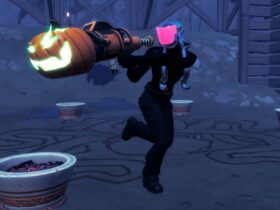 The Inkquisitor boss using Pumpkin Launcher in Fortnite